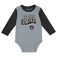 Infant Silver/Black Las Vegas Raiders Double Up Long Sleeve Bodysuit Pant Set