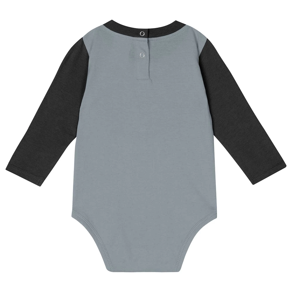 Infant Silver/Black Las Vegas Raiders Double Up Long Sleeve Bodysuit Pant Set