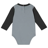 Infant Silver/Black Las Vegas Raiders Double Up Long Sleeve Bodysuit Pant Set
