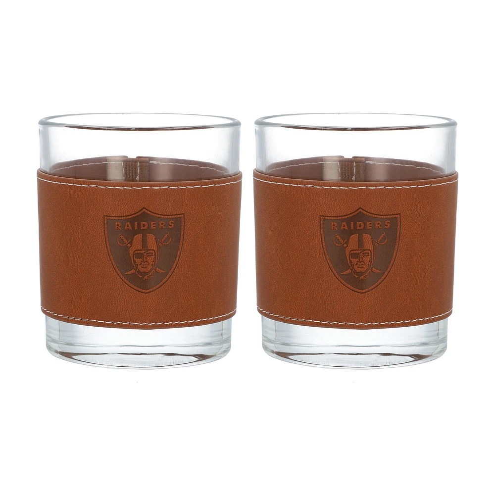 Lot de 2 verres à whisky Las Vegas Raiders de 12 oz avec emballage en cuir