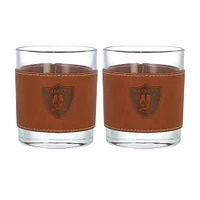 Lot de 2 verres à whisky Las Vegas Raiders de 12 oz avec emballage en cuir