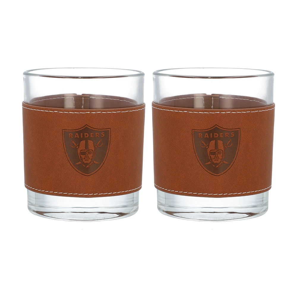 Lot de 2 verres à whisky Las Vegas Raiders de 12 oz avec emballage en cuir