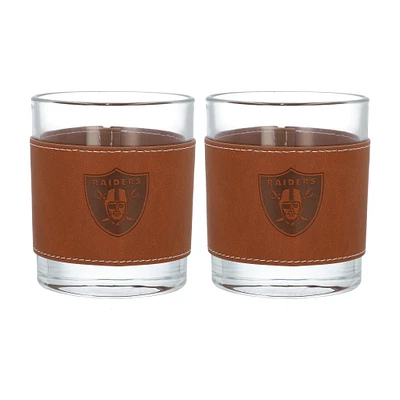 Lot de 2 verres à whisky Las Vegas Raiders de 12 oz avec emballage en cuir