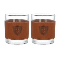 Lot de 2 verres à whisky Las Vegas Raiders de 12 oz avec emballage en cuir