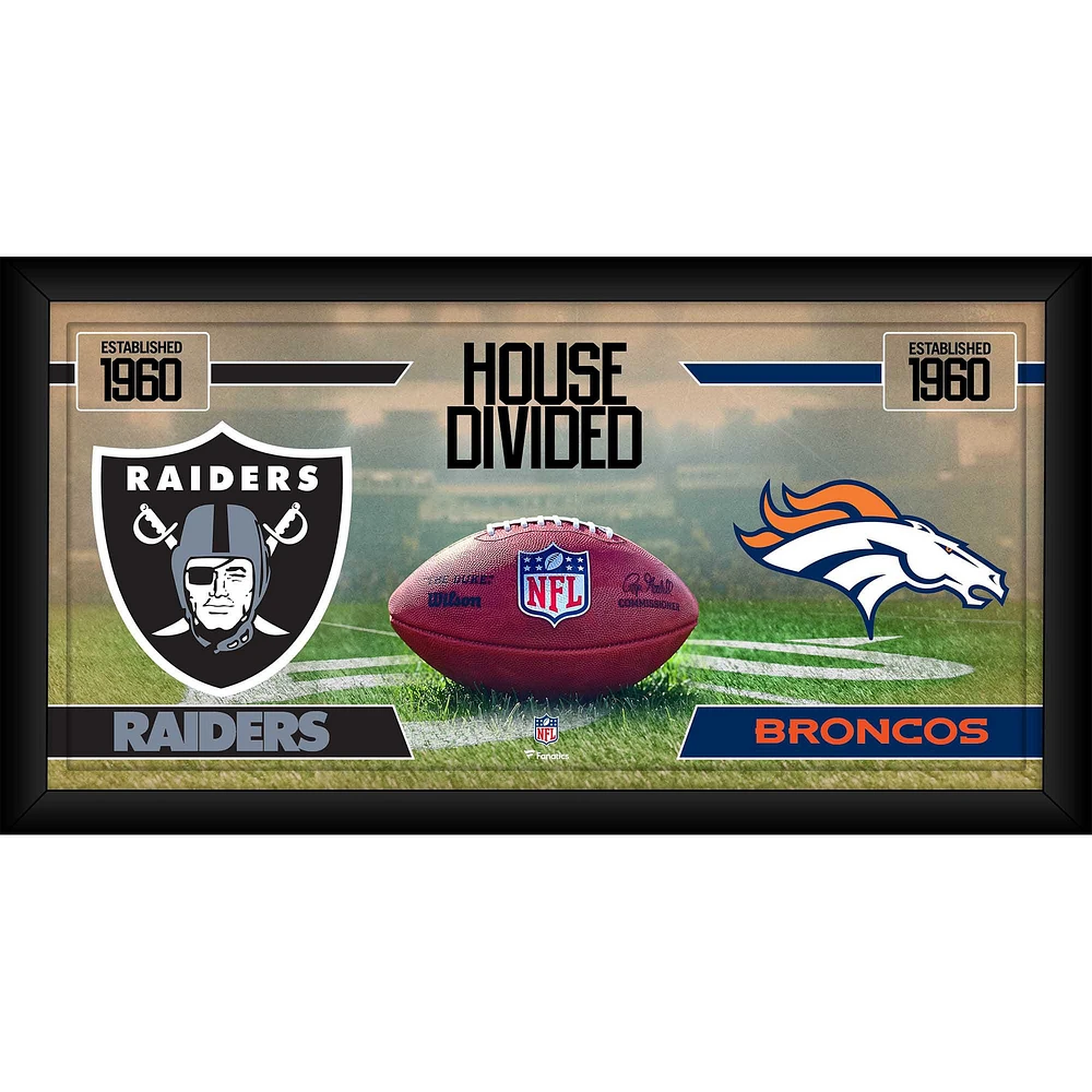 Collage de football encadré 10" x 20" des Raiders de Las Vegas contre les Broncos de Denver