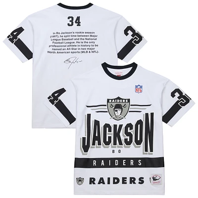 T-shirt blanc pour homme Mitchell & Ness Bo Jackson Las Vegas Raiders avec nom et numéro logo vintage de l'équipe Origins
