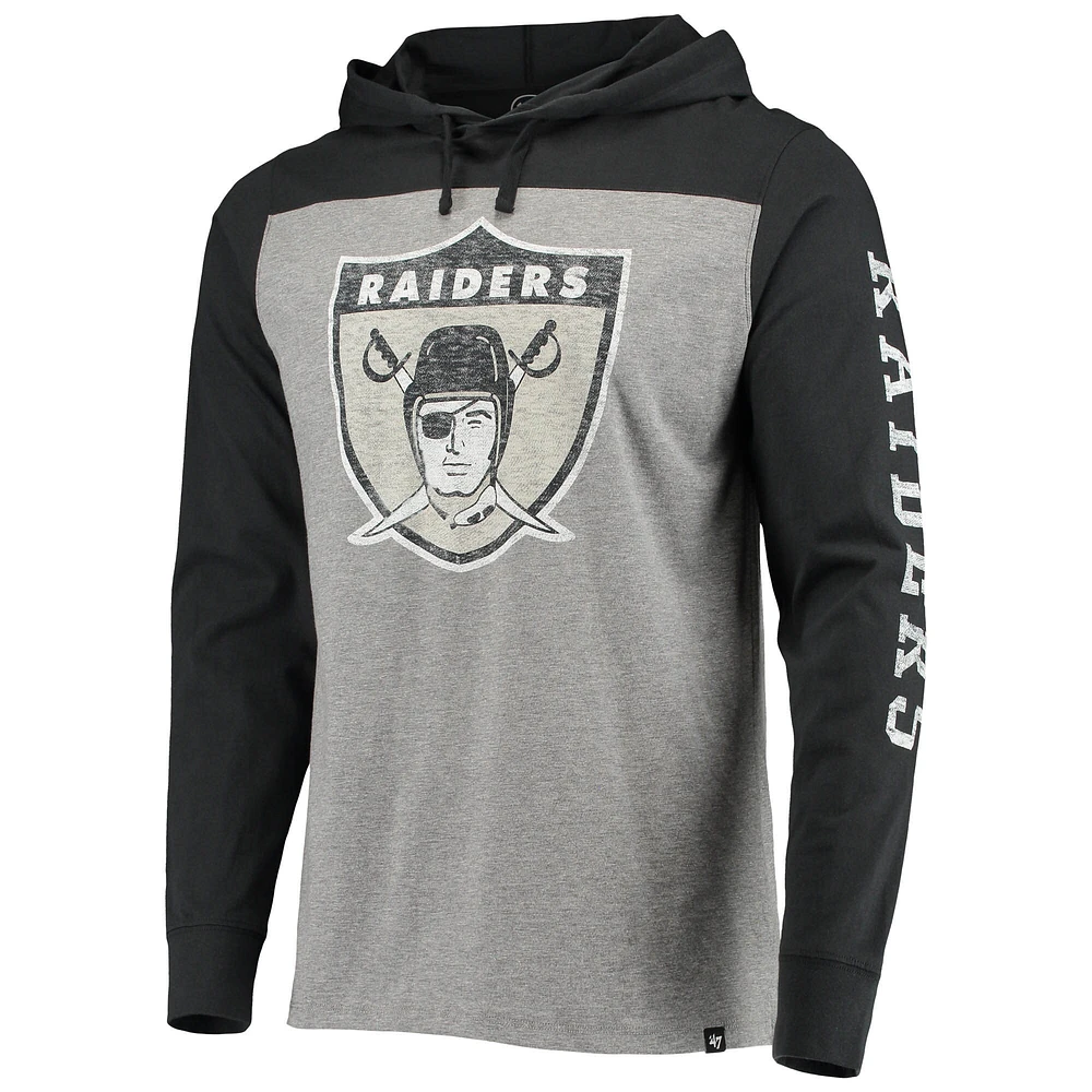 Men's '47 Heathered Gray Las Vegas Raiders Franklin Wooster Throwback Long Sleeve Hoodie T-Shirt