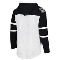 Men's '47 Las Vegas Raiders Heather Gray Historic Logo Gridiron Lace-Up Pullover Hoodie