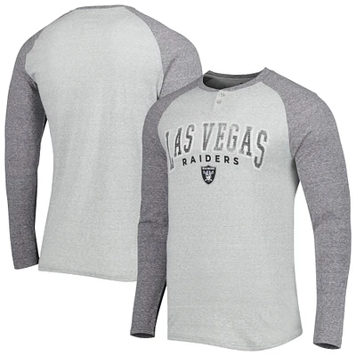 T-shirt Henley à manches longues pour homme Concepts Sport gris chiné Las Vegas Raiders Ledger Raglan