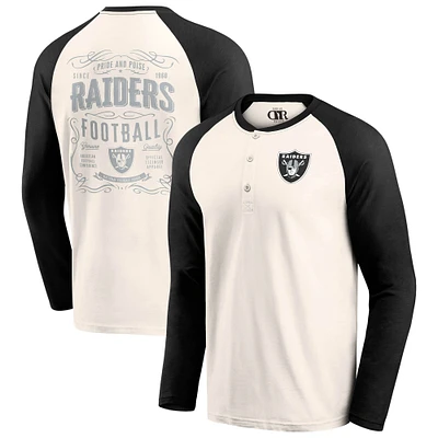 T-shirt Henley Raglan pour homme de la collection Darius Rucker Fanatics, couleur crème/noir, Las Vegas Raiders