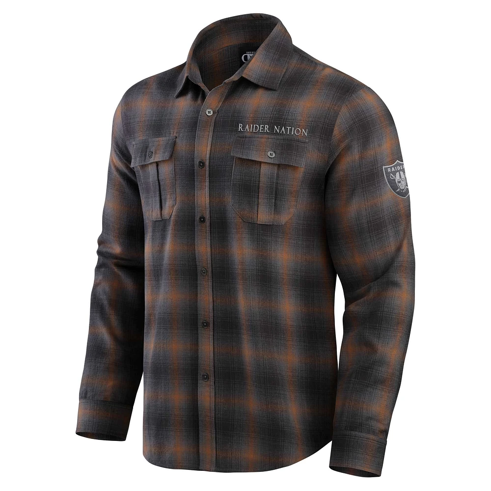 Chemise boutonnée à manches longues en flanelle classique pour homme de la collection Darius Rucker Fanatics, couleur tan des Las Vegas Raiders
