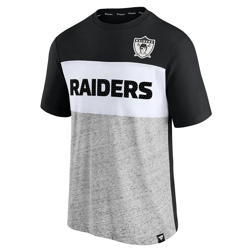 Men's Fanatics Black/Heathered Gray Las Vegas Raiders Throwback Colorblock T-Shirt