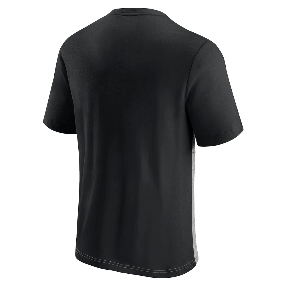 Men's Fanatics Black/Heathered Gray Las Vegas Raiders Throwback Colorblock T-Shirt