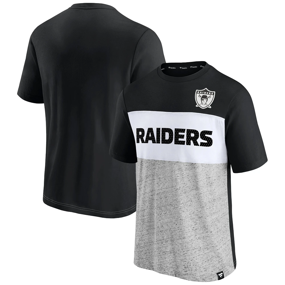 Men's Fanatics Black/Heathered Gray Las Vegas Raiders Throwback Colorblock T-Shirt