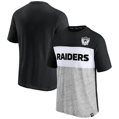 Men's Fanatics Black/Heathered Gray Las Vegas Raiders Throwback Colorblock T-Shirt