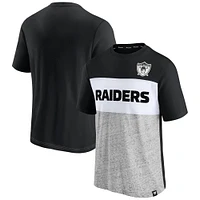 Men's Fanatics Black/Heathered Gray Las Vegas Raiders Throwback Colorblock T-Shirt