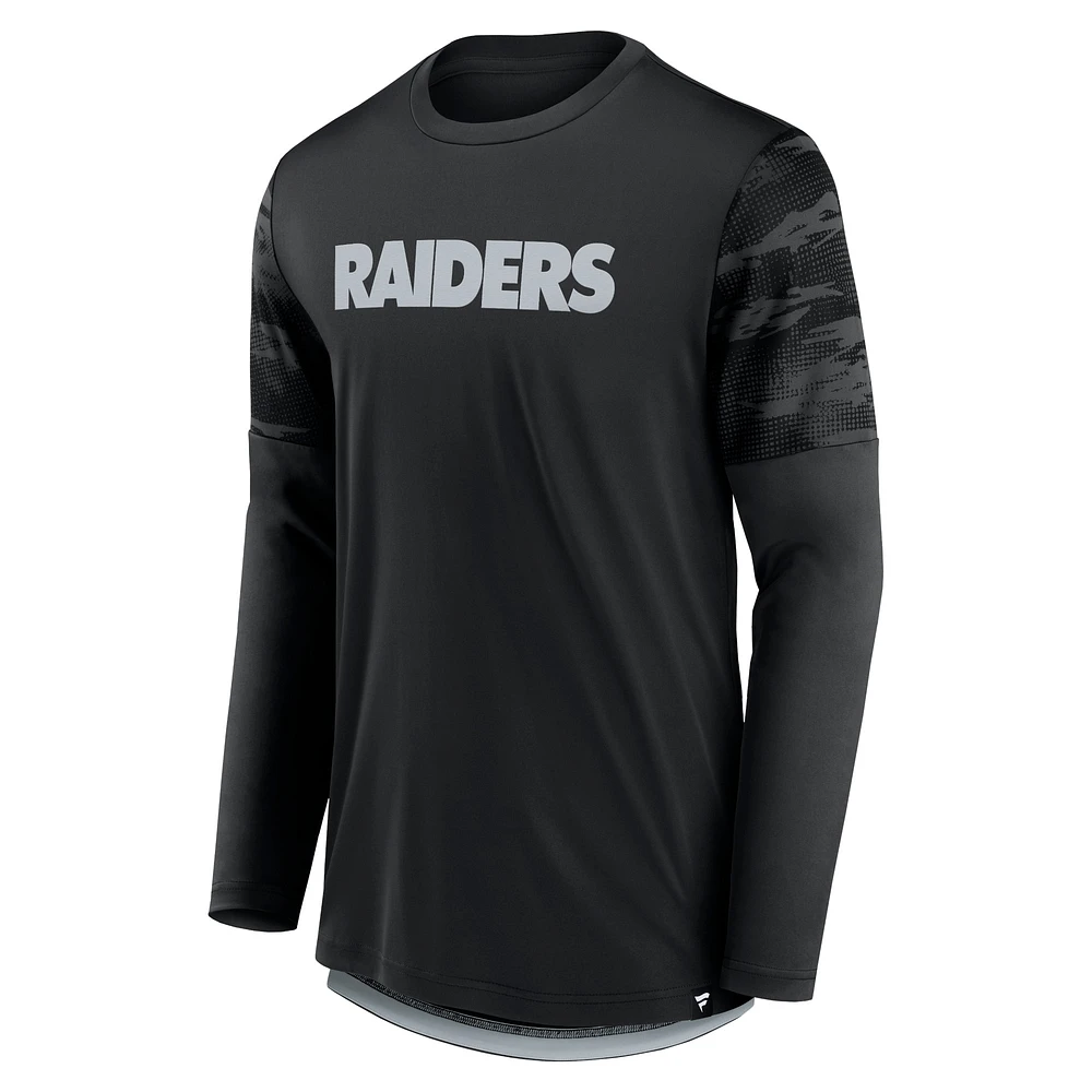 T-shirt à manches longues Fanatics noir/argent pour hommes Las Vegas Raiders Square Off