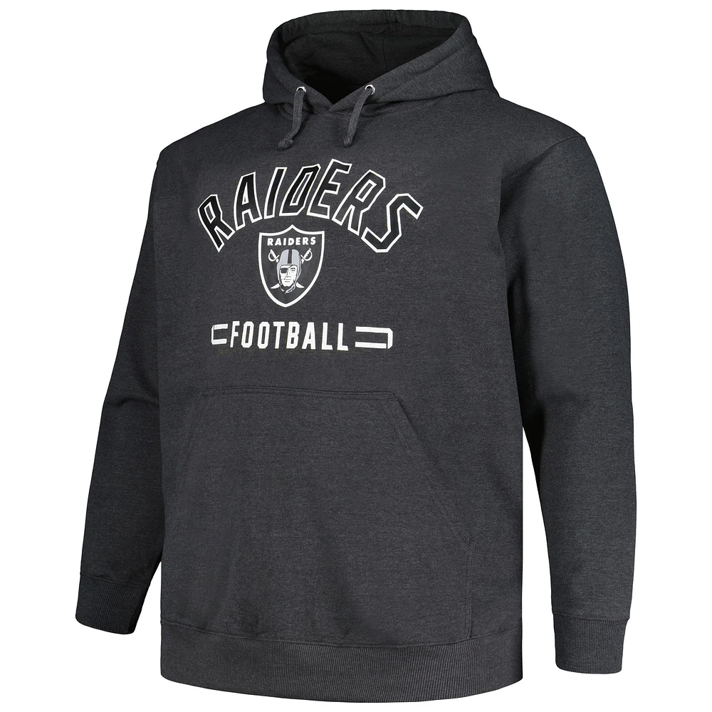 Men's Fanatics Heather Charcoal Las Vegas Raiders Big & Tall Pullover Hoodie