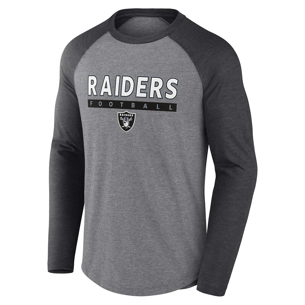 Men's Fanatics Heather Gray/Heather Charcoal Las Vegas Raiders Raglan Long Sleeve T-Shirt