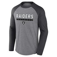 Men's Fanatics Heather Gray/Heather Charcoal Las Vegas Raiders Raglan Long Sleeve T-Shirt