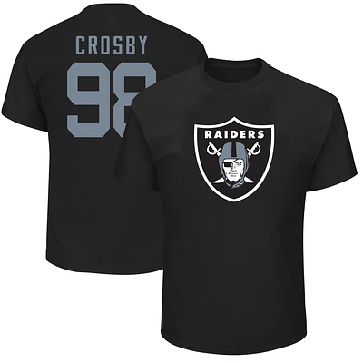 T-shirt noir avec nom et numéro de joueur Maxx Crosby des Raiders Las Vegas marque Fanatics pour hommes