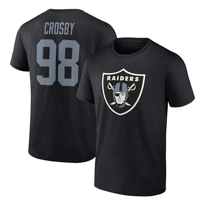 T-shirt noir avec nom et numéro d'icône de joueur Fanatics Maxx Crosby des Las Vegas Raiders pour hommes