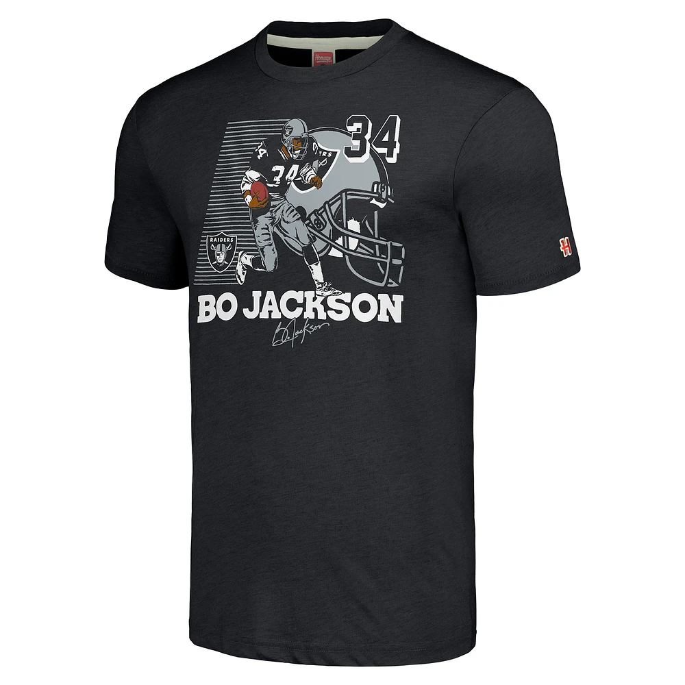 T-shirt tri-blend pour homme Hommage à Bo Jackson Charcoal Las Vegas Raiders Caricature Retired Player