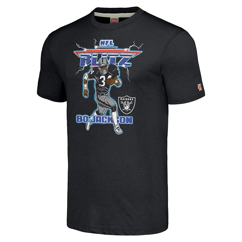 Men's Homage Bo Jackson Charcoal Las Vegas Raiders NFL Blitz Retired Player Tri-Blend T-Shirt