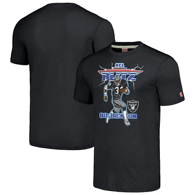 T-shirt tri-blend pour homme hommage à Bo Jackson, joueur retraité de la NFL Blitz des Las Vegas Raiders, anthracite