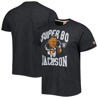 Hommage pour hommes Bo Jackson Heathered Heather Black Las Vegas Raiders Caricature Joueur retraité T-shirt triple mélange