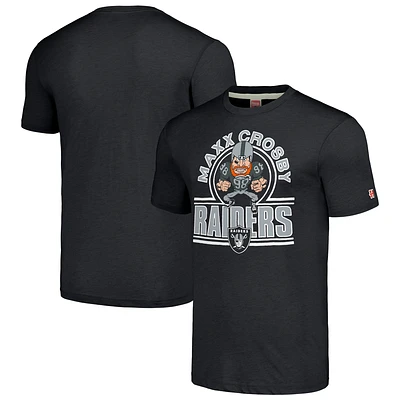 T-shirt à trois mélanges Hommage Maxx Crosby Charcoal Las Vegas Raiders Caricature Player pour hommes