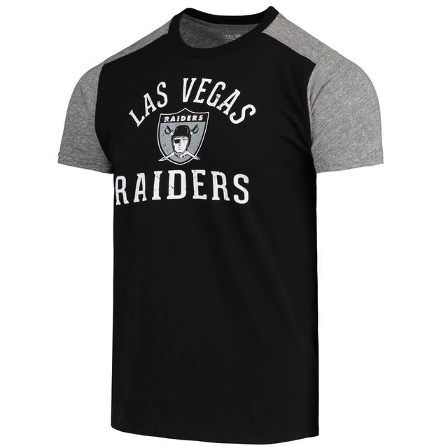 Majestic Threads pour homme noir/gris chiné Las Vegas Raiders Gridiron Classics Field Goal T-shirt flammé