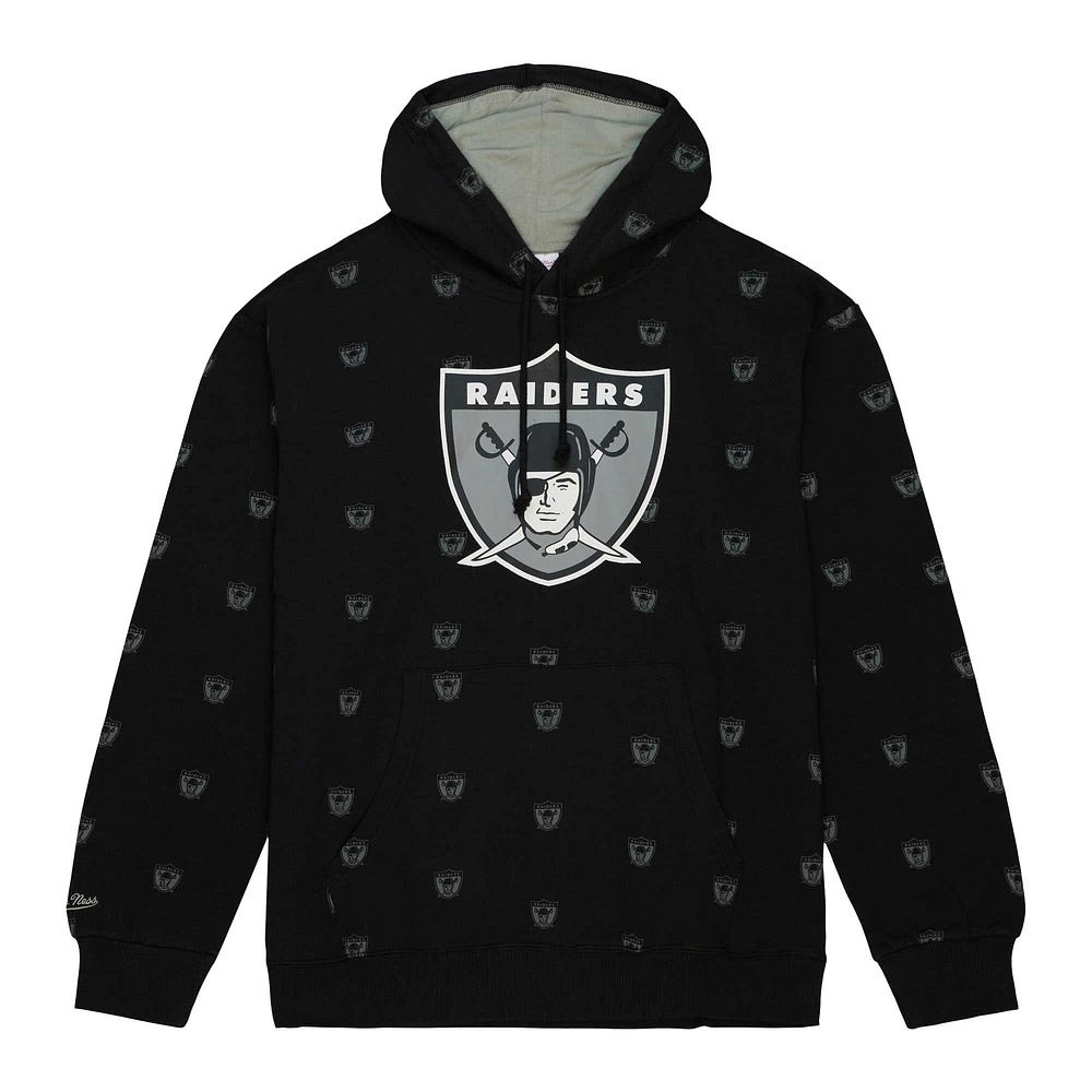 Men's Mitchell & Ness Black Las Vegas Raiders Allover Print Fleece Pullover Hoodie