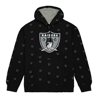 Men's Mitchell & Ness Black Las Vegas Raiders Allover Print Fleece Pullover Hoodie