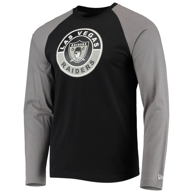 T-shirt à manches longues New Era noir/gris Las Vegas Raiders League Raglan Throwback pour homme