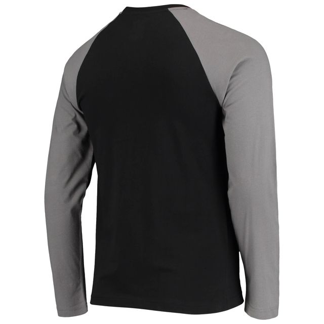 T-shirt à manches longues New Era noir/gris Las Vegas Raiders League Raglan Throwback pour homme