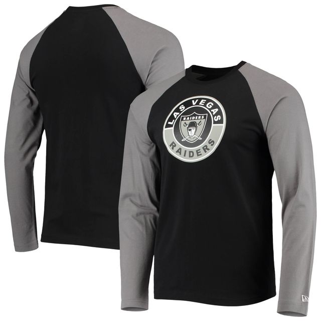 T-shirt à manches longues New Era noir/gris Las Vegas Raiders League Raglan Throwback pour homme