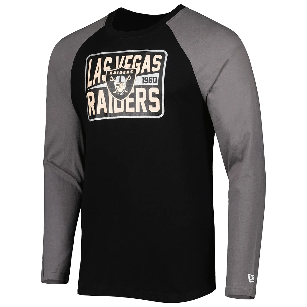 T-shirt à manches longues raglan actuel des Las Vegas Raiders New Era pour homme noir
