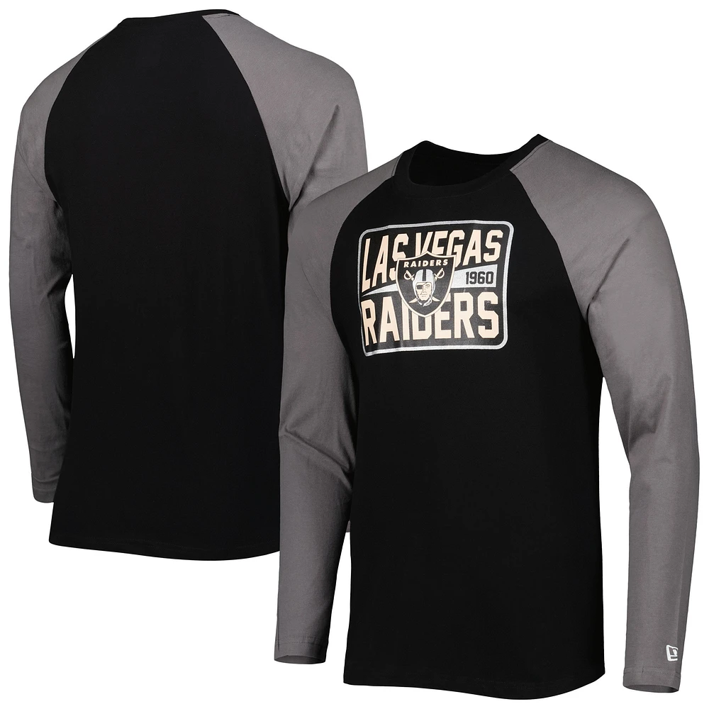 T-shirt à manches longues raglan actuel des Las Vegas Raiders New Era pour homme noir