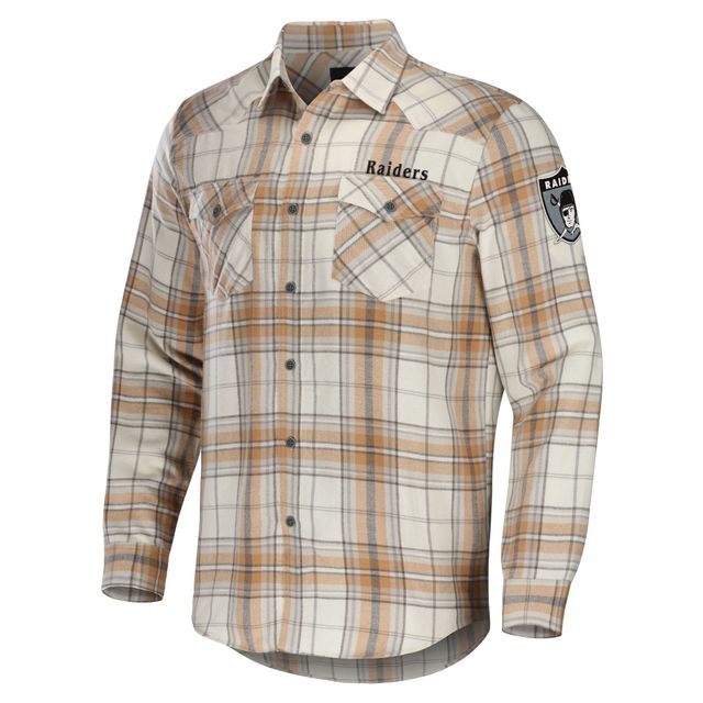 Collection NFL x Darius Rucker pour homme par Fanatics Tan Las Vegas Raiders Chemise boutonnée à manches longues en flanelle