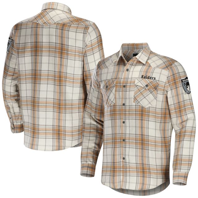 Collection NFL x Darius Rucker pour homme par Fanatics Tan Las Vegas Raiders Chemise boutonnée à manches longues en flanelle