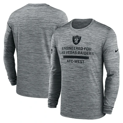 T-shirt Nike gris à manches longues pour homme, Las Vegas Raiders, Sideline Velocity Performance