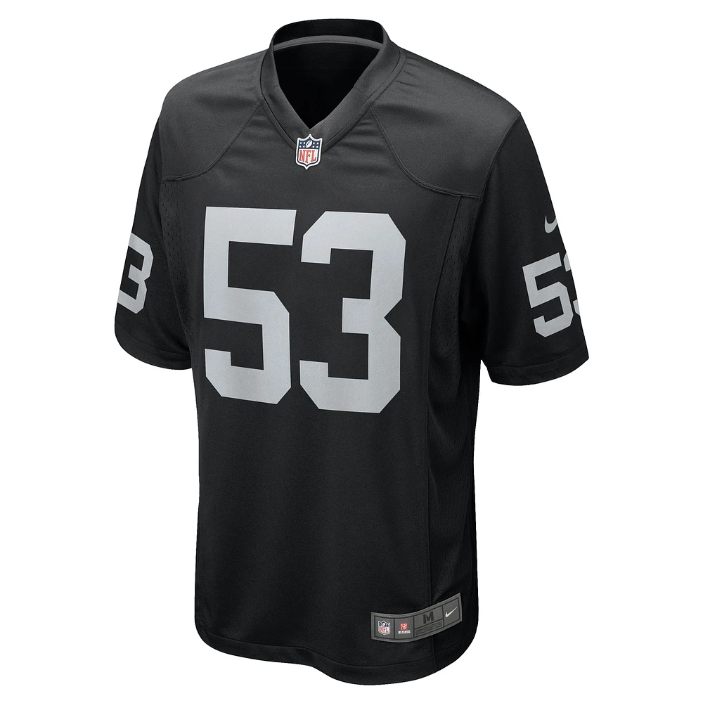 Maillot de match l'équipe Nike Kanai Mauga pour hommes, noir, Las Vegas Raiders