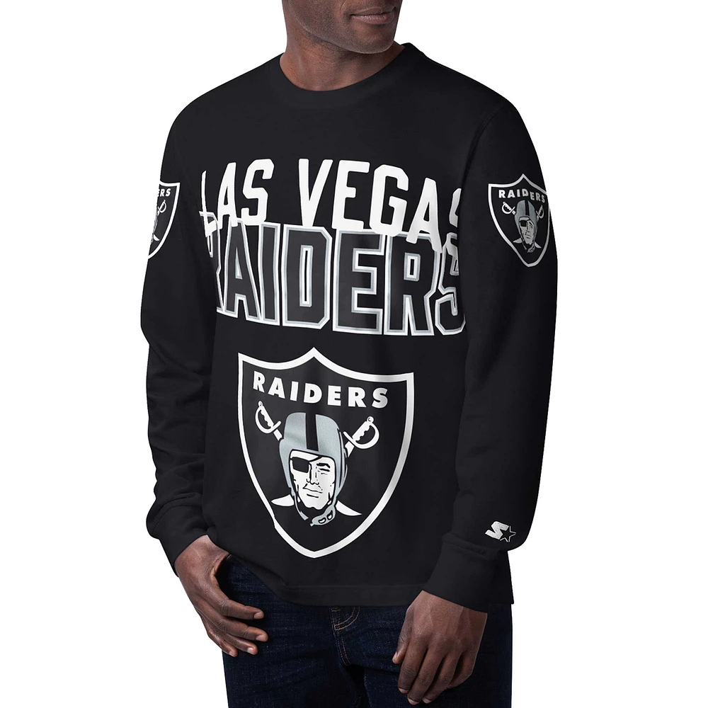 Men's Starter Black Las Vegas Raiders Clutch Hit Long Sleeve T-Shirt
