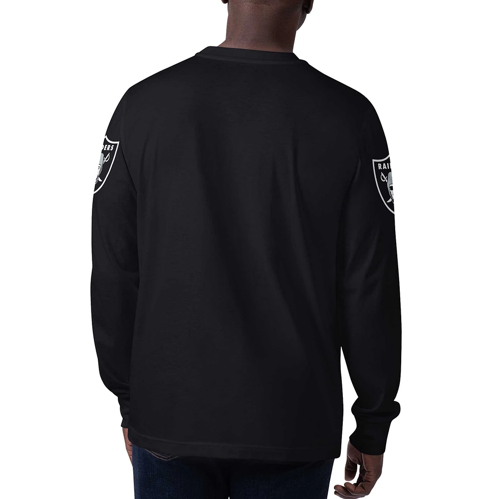 Men's Starter Black Las Vegas Raiders Clutch Hit Long Sleeve T-Shirt
