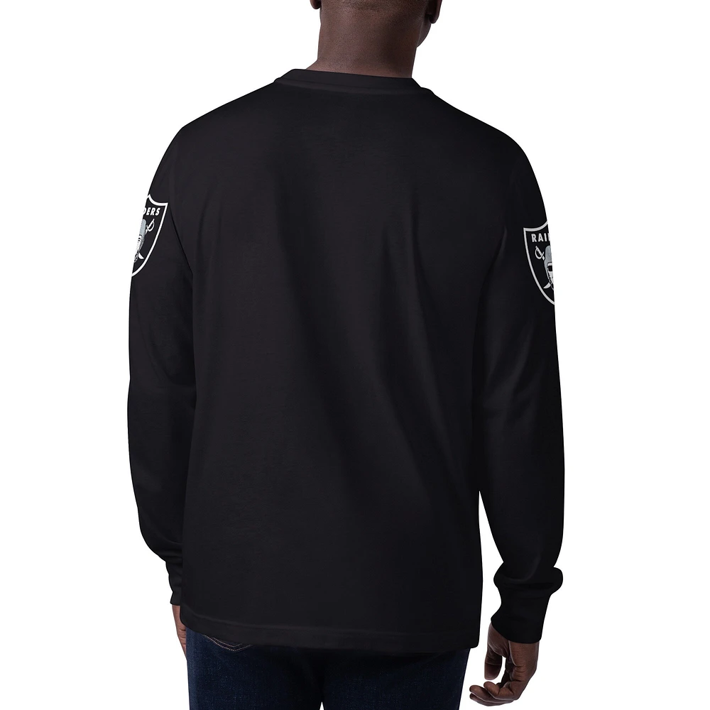 Men's Starter Black Las Vegas Raiders Clutch Hit Long Sleeve T-Shirt