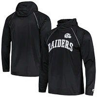 Men's Starter Black Las Vegas Raiders Gridiron Classics Throwback Raglan Long Sleeve Hooded T-Shirt