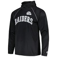 Men's Starter Black Las Vegas Raiders Gridiron Classics Throwback Raglan Long Sleeve Hooded T-Shirt