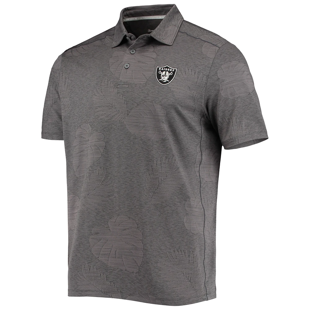 Polo pour homme Tommy Bahama Charcoal Las Vegas Raiders Palm Coast Delray Frond Allover IslandZone