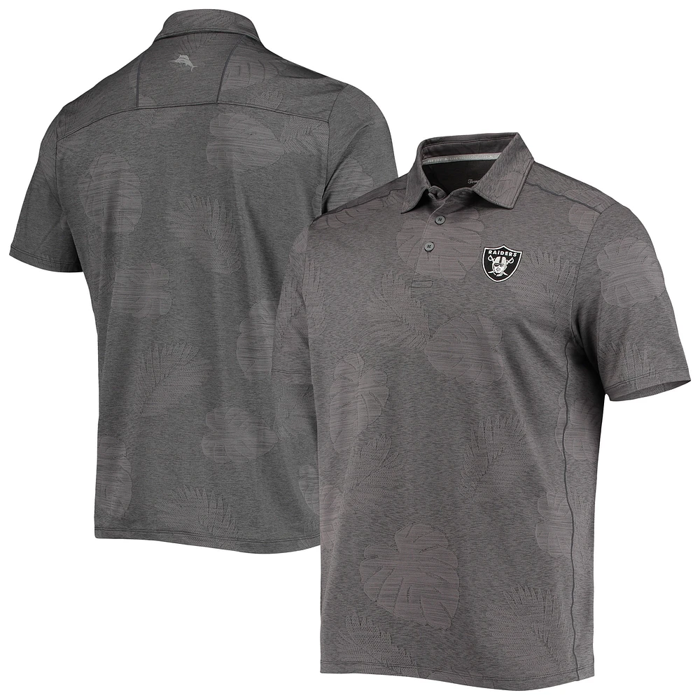 Polo pour homme Tommy Bahama Charcoal Las Vegas Raiders Palm Coast Delray Frond Allover IslandZone